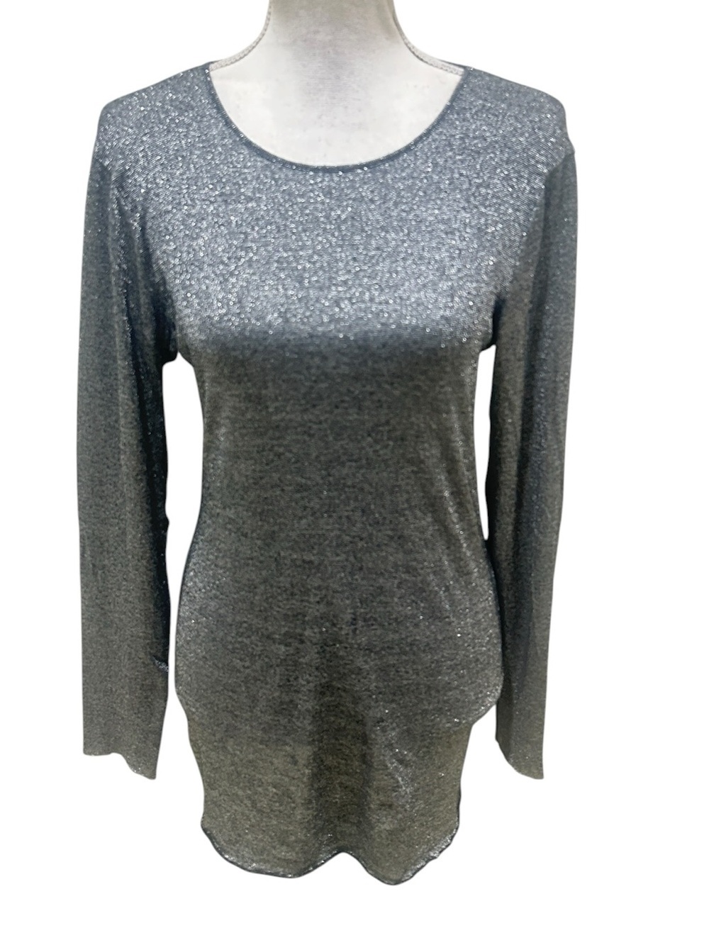 L'AGENCE Silver gunmetal Sparkle Long-Sleeve  longline lightweight top sz large
